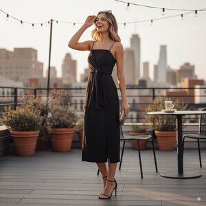 C/meo Sleeveless Midi Slip Dress Black Size M NWT